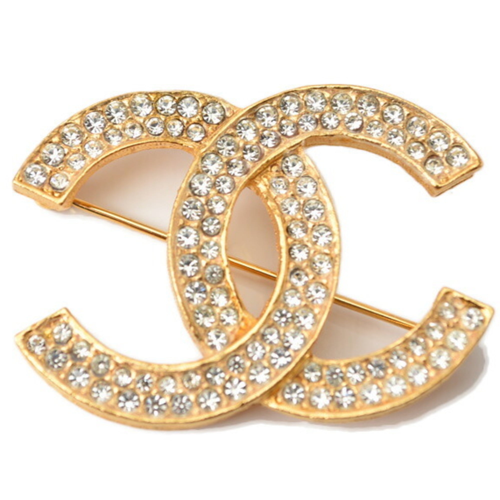 Pre-Owned CHANEL Brooch Pin Coco Mark Rhinestone Gold (Good