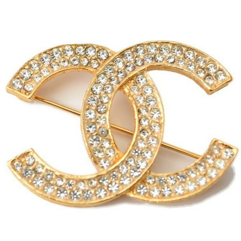 Pre-Owned CHANEL Brooch Pin Coco Mark Rhinestone Gold (Good