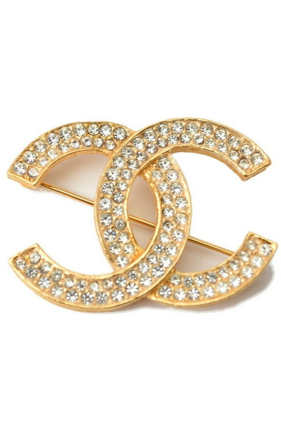 Pre-Owned CHANEL Brooch Pin Coco Mark Rhinestone Gold (Good)
