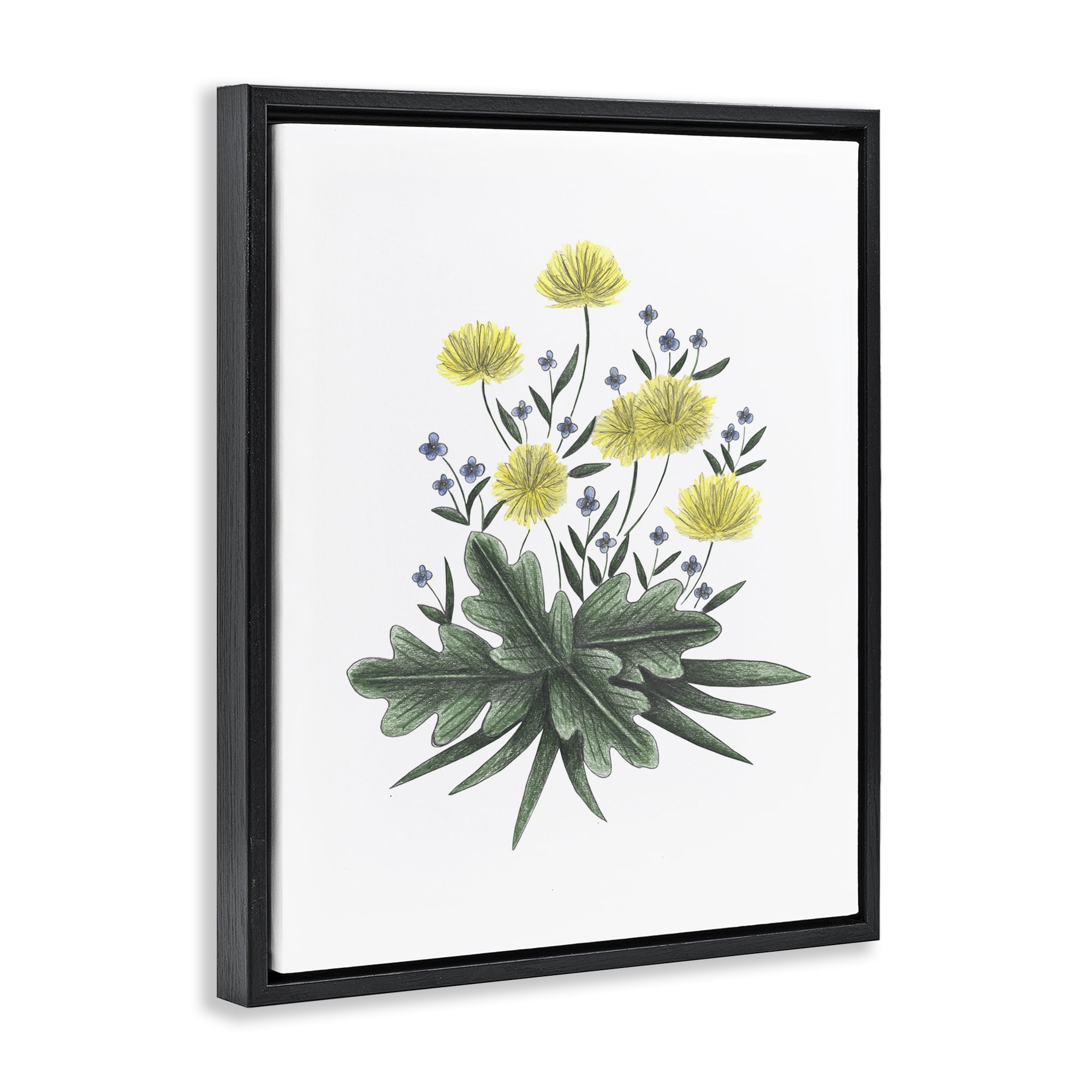 Dandelion Flower Illustration Black Framed Floater Canvas Wall Art, design by Cecilia Battaini