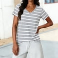 thumbnail image 3 of DHFJKG Women's Striped T Shirts Casual V Neck Short Sleeve Regular Fit Summer Top Casual Graphic Tee Soft Tops, 3 of 5