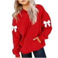 thumbnail image 3 of dazeni Casual Hoodies for Teen Girls Cute Trendy Youth Long Sleeve Oversized Hooded Sweatshirts Tween Tops with Bow Spring Preppy Clothes Red 8-9 Years, 3 of 5