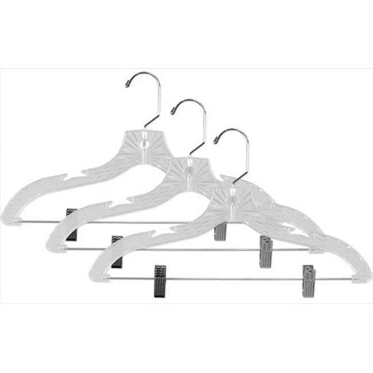 Home Basics Graceful Curve Crystal Plastic Hanger with Metal Pants Clip, (Pack of 3), Clear