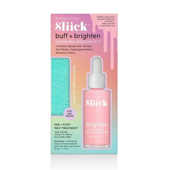 Salon Perfect Sliick - Buff + Brighten Ingrown Rescue Kit, Exfoliating Body Mitt and Brightening Serum - 1oz