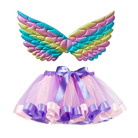 

NECHOLOGY Kids Girls Ballet Skirts Costume Party Rainbow Tulle Dance Skirt With Wing Outfits Ballerina Skirt Women Skirt Pink 9-11 Years