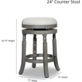 thumbnail image 4 of Backless Swivel Bar Stool, 360-degree Swivel 24" Counter Height Stool with Black Leather Seat, Dining Chair with Solid Hardwood Frame for Kitchen Bar Living Room Island, 15"Lx15"Wx24.75"H, Gray+Black, 4 of 6