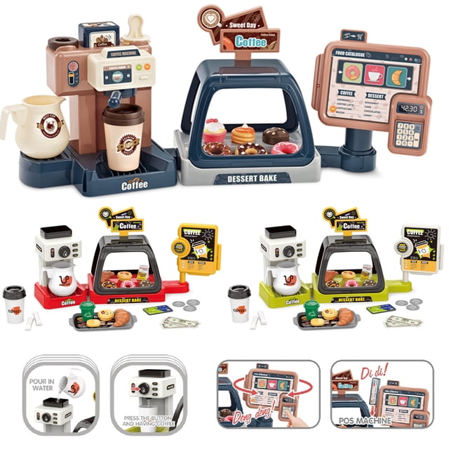 Máquina de café con luz y sonido de simulación para niños, máquina de café, dulces, postres, supermercado, compras, cajero, juguetes para jugar a las casitas