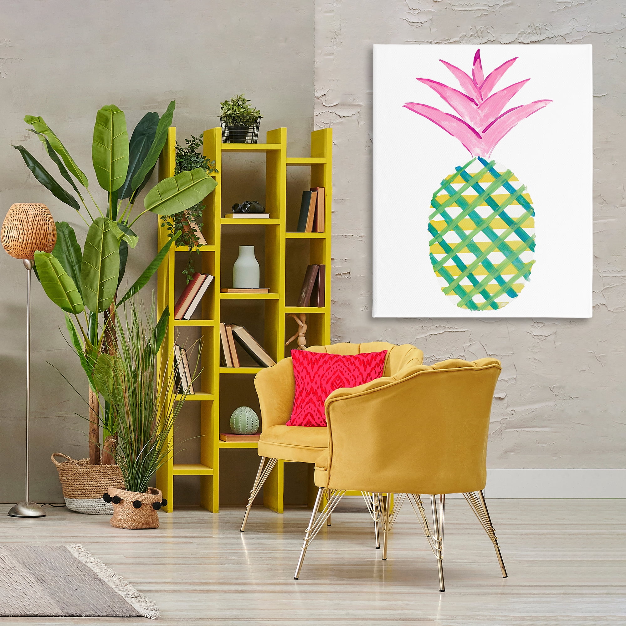 Stupell Industries Tropical Plaid Pineapple Food & Beverage Painting Gallery Wrapped Canvas Art Print Wall Art, 36 x 48