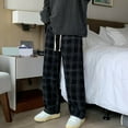 thumbnail image 5 of Nebwoak Mens Plaid Sweatpants- Casual Baggy Cotton Elastic Waist Wide Leg Pants Black Size S, 5 of 8