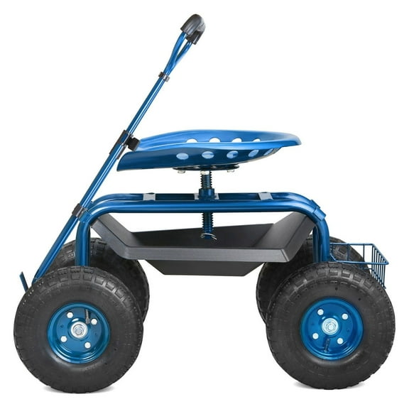Garden Cart with Seat and Wheels, Rolling Garden Stool, 360 Swivel, Blue - Planting, Yard Work, Tool Tray
