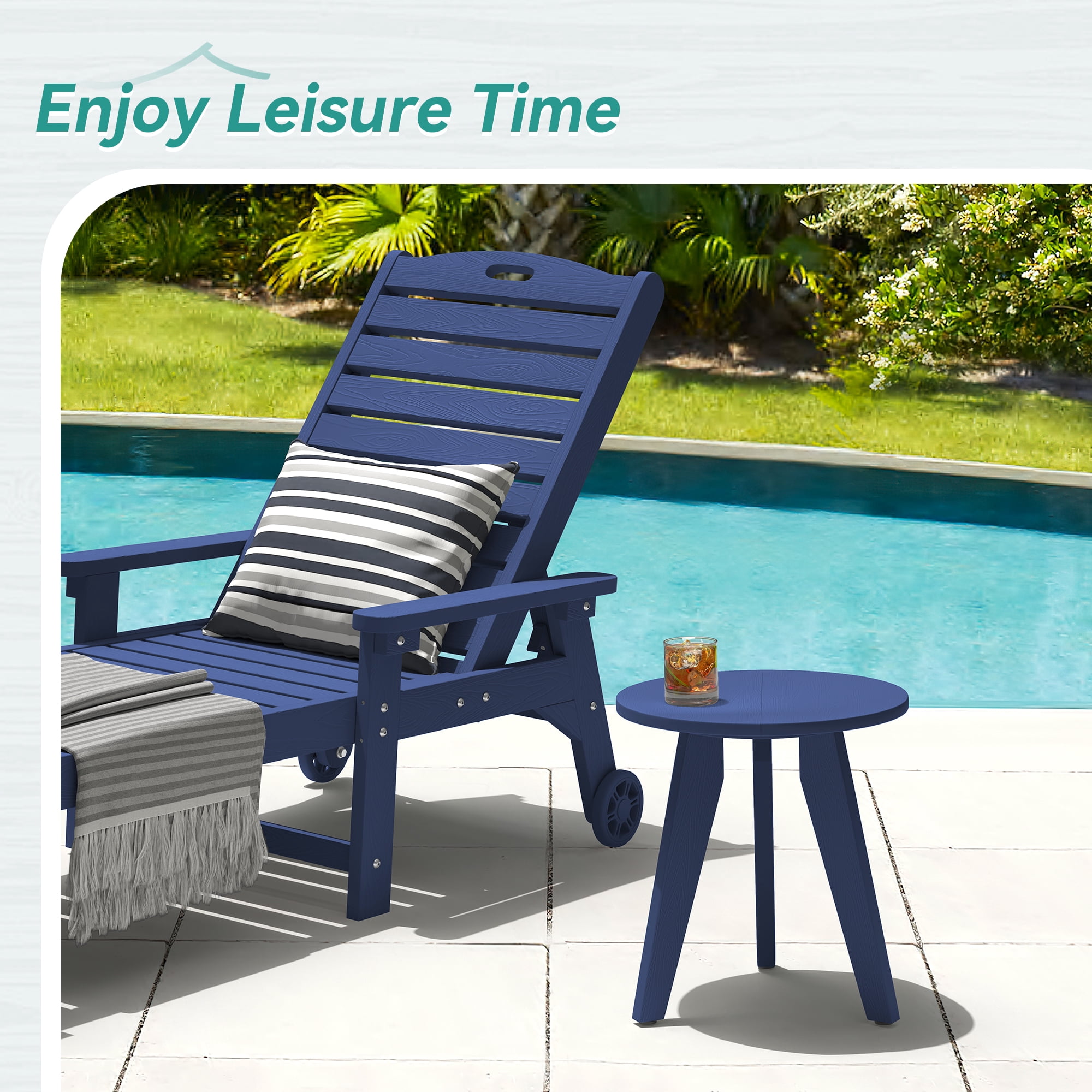 Dycanpo Outdoor Side Table for Patio, Small Round End Table Weather-Resistant for Living Room, Bedroom, Navy
