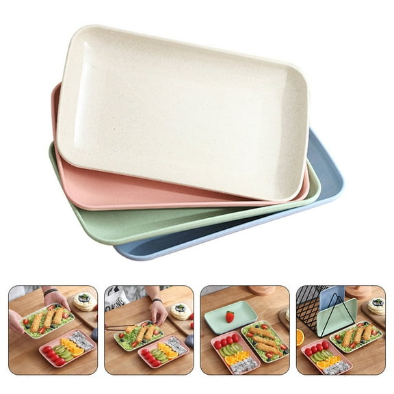 DEMACRIO Rectangular Serving Plates Wheat Straw 4Pcs Green Easy To Clean Sushi Plates