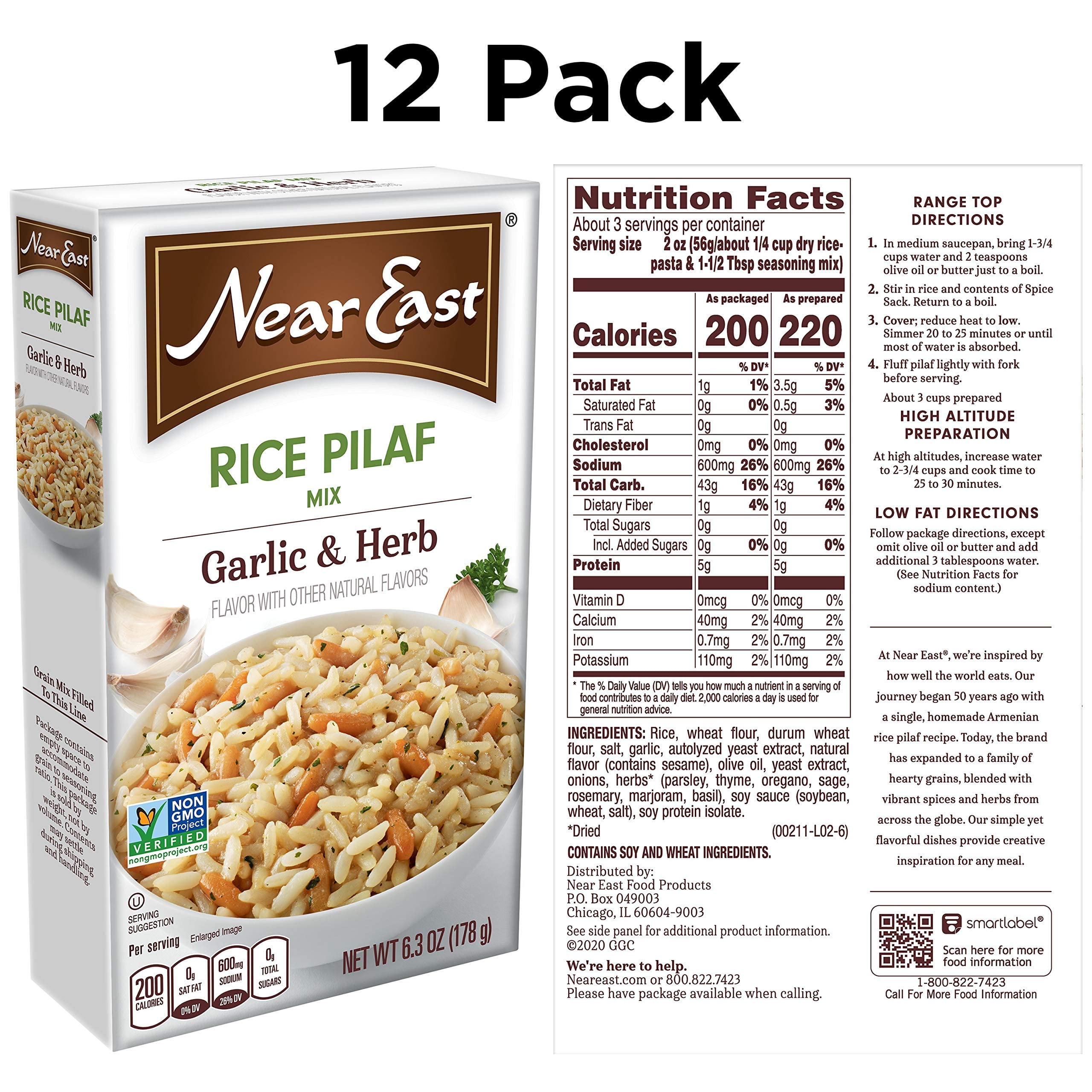 Near East Rice Pilaf Mix, Garlic & Herb 6.3 oz (Pack of 12 Boxes)