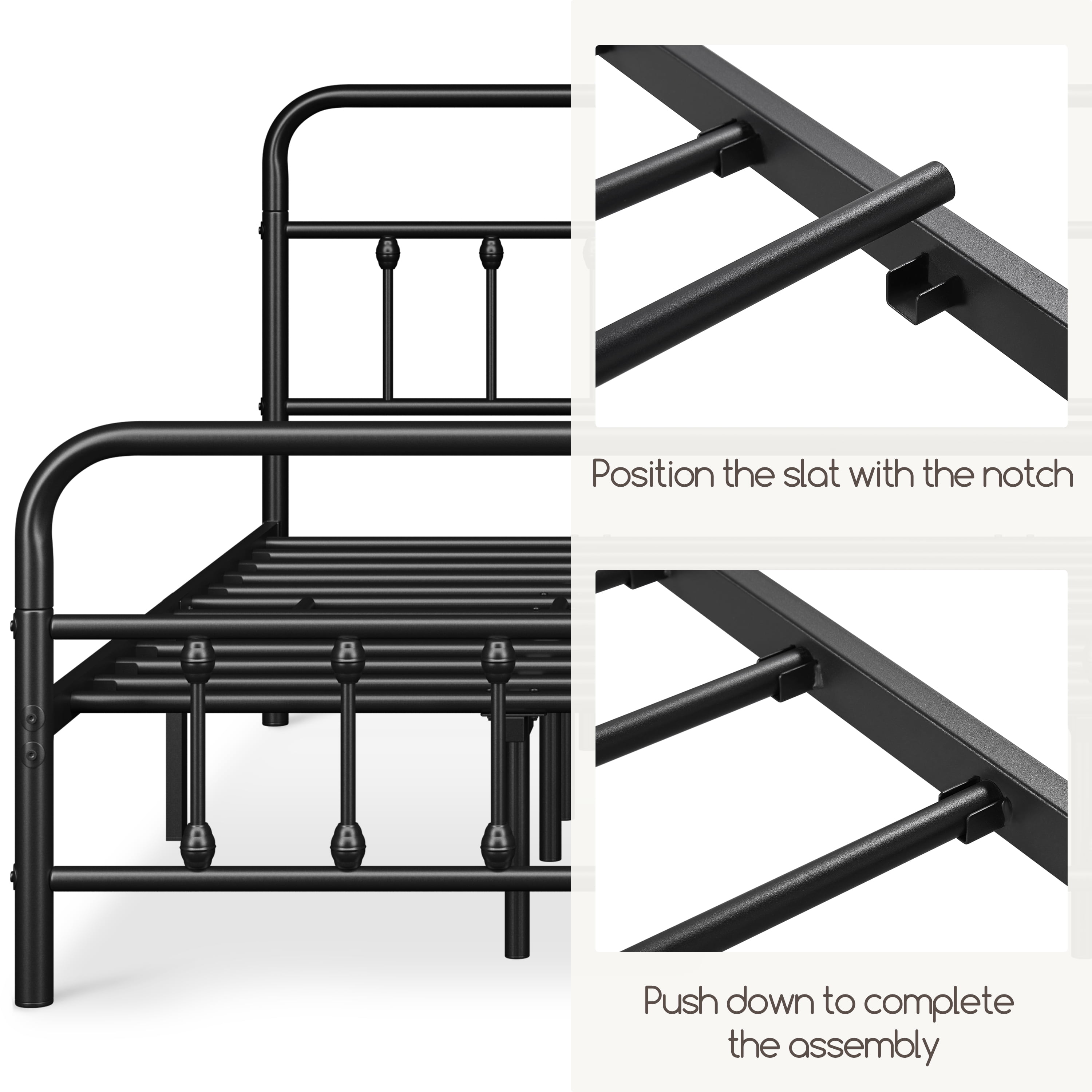 Alden Design Queen Size Classic Iron Platform Bed with High Headboard and Footboard, Black