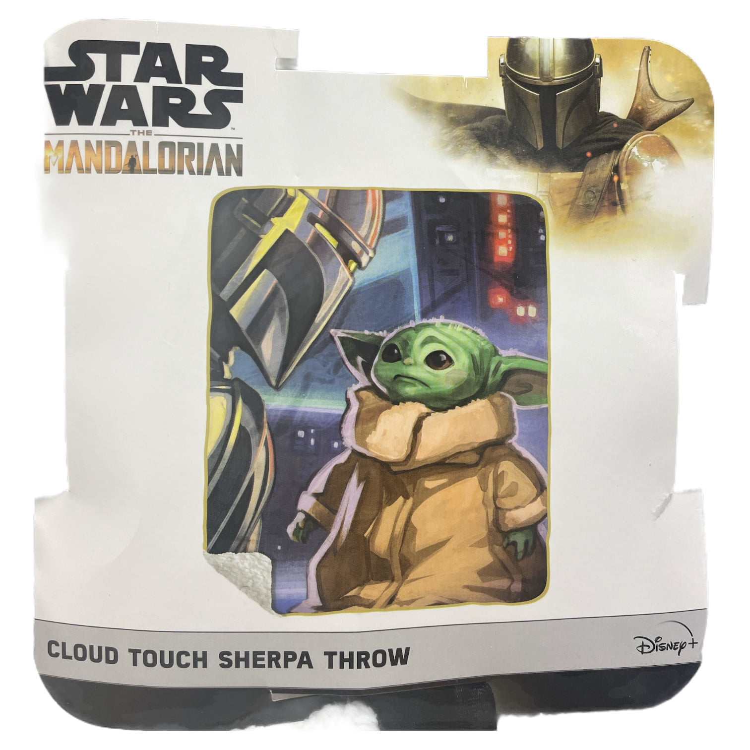 Mandalorian The Child Yoda Vintage LucasFilms Cloud Touch Sherpa Throw Blanket, 50 x 60 inches Green