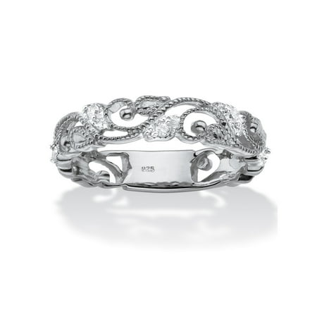 - 1/10 TCW Diamond Openwork Filigree Ring in Sterling Silver