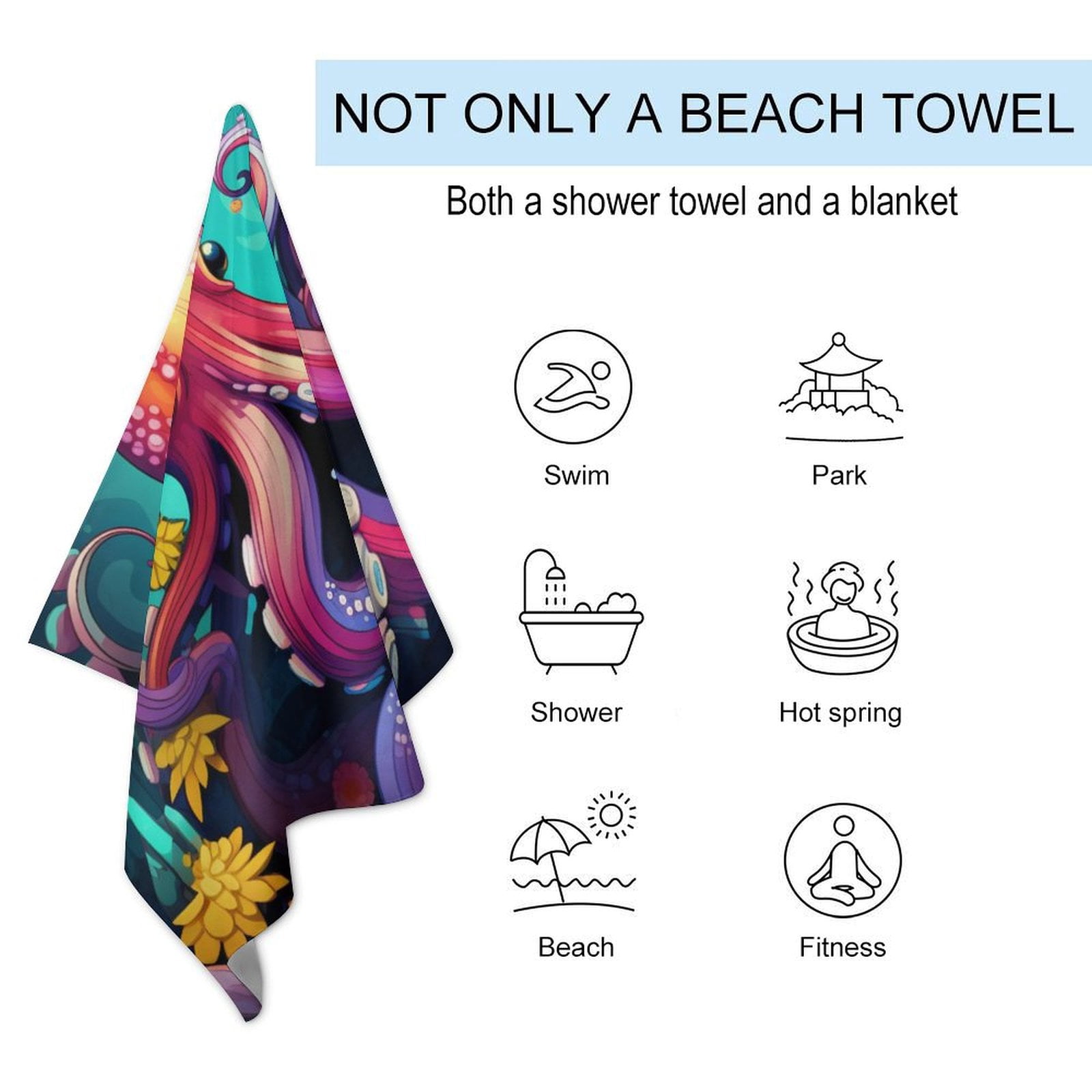 Colorful Octopus Oversized -Washed Lightweight Quick Dry Beach Towels - 32"x63"