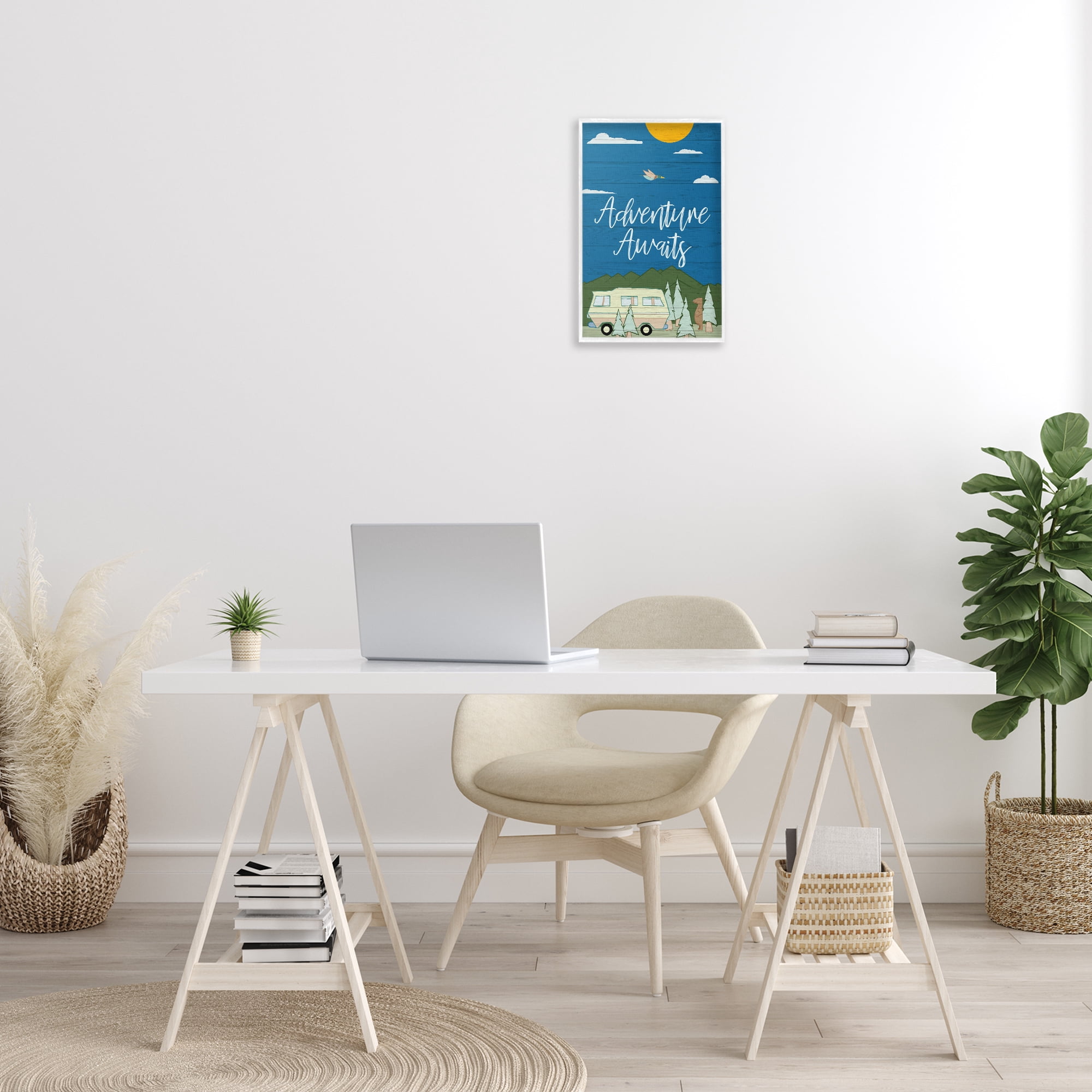 Stupell Industries Adventure Awaits Landscape Landscape Painting White Framed Art Print Wall Art, 12 x 18