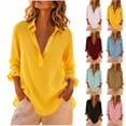 thumbnail image 2 of PADFRYBK Casual T-Shirt For Women Crew Neck Long Sleeve Tops Solid Color Button-Up Top, 2 of 6