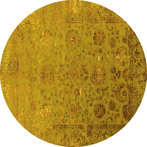 Ahgly Company Indoor Round Oriental Yellow Industrial Area Rugs, 4' Round