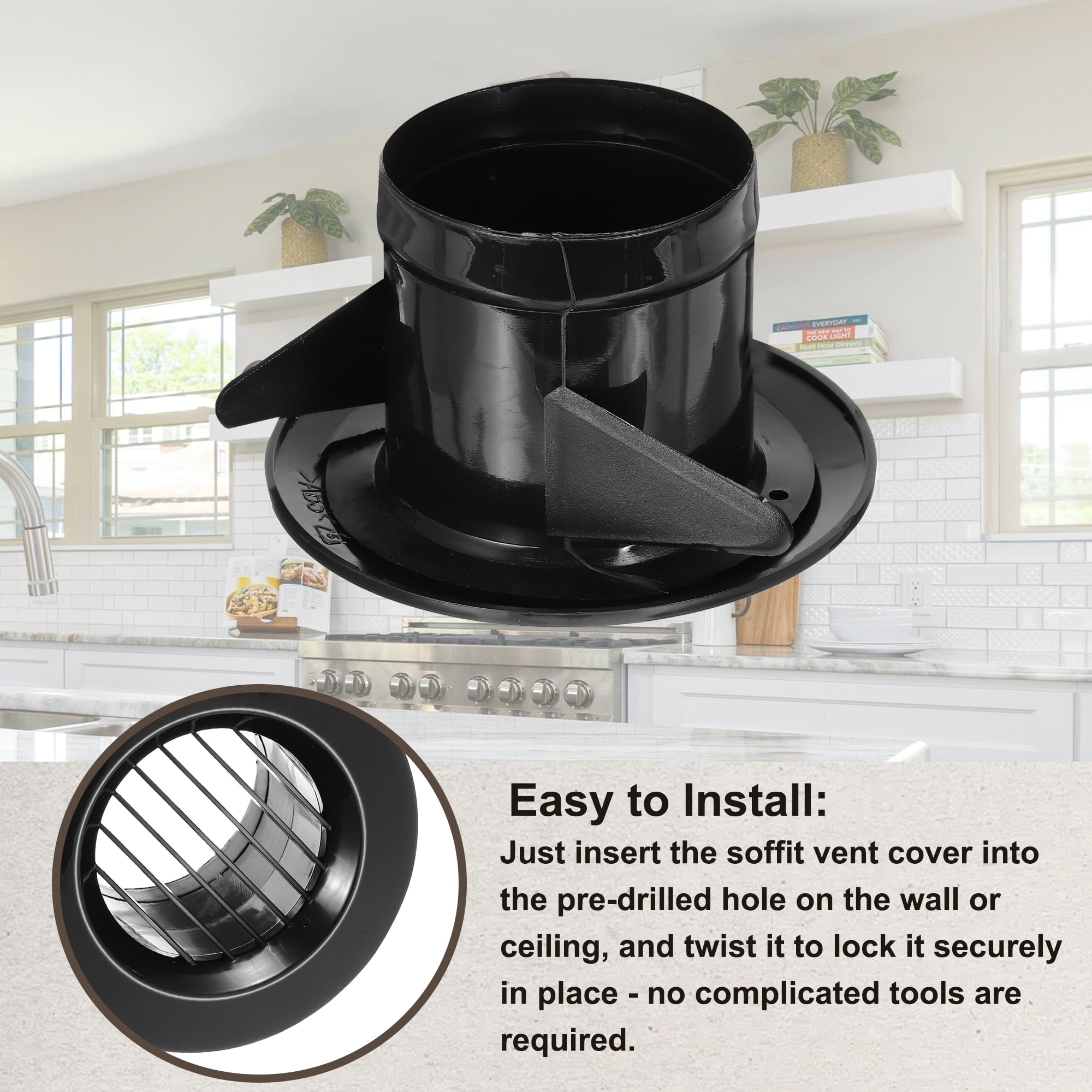 Uxcell 3 Inch Round Air Vent Cover, 2Pcs Soffit Vents ABS Ceiling Vent Covers Air Vent Louver for Living Room, Black