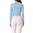 thumbnail image 3 of INSPIRE CHIC Contrast Ribbed Knit Shirt for Women's Round Neck Button Decor Crop Sweater Tops, 3 of 6