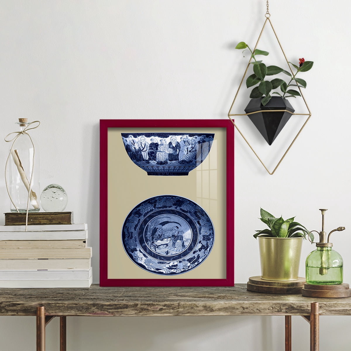 Porcelain in Blue and White II -Framed Print w/glass-Cherry Red
