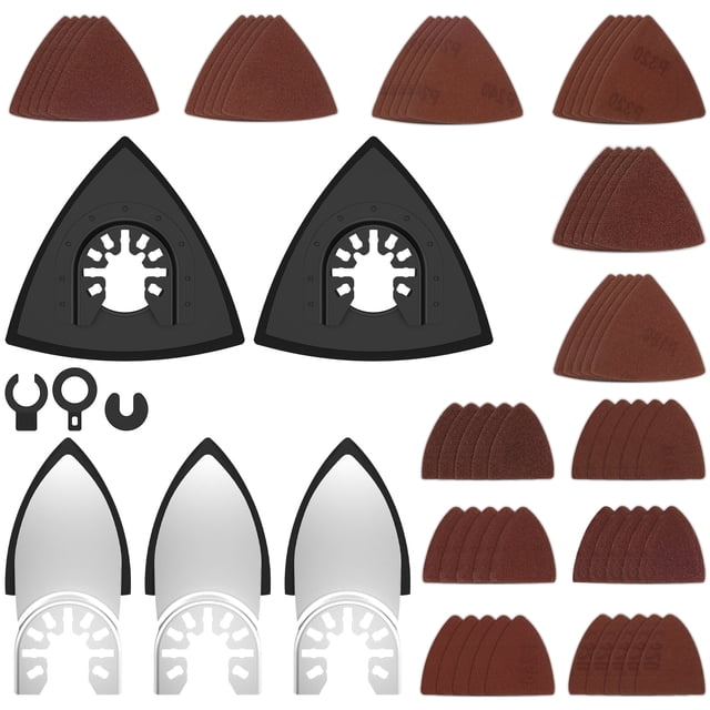 Oscillating Tool Sanding Pads Kit Triangle Finger Sandpaper Assortment Hook And Loop Multipurpose Grinding 65 Pcs (asshown )