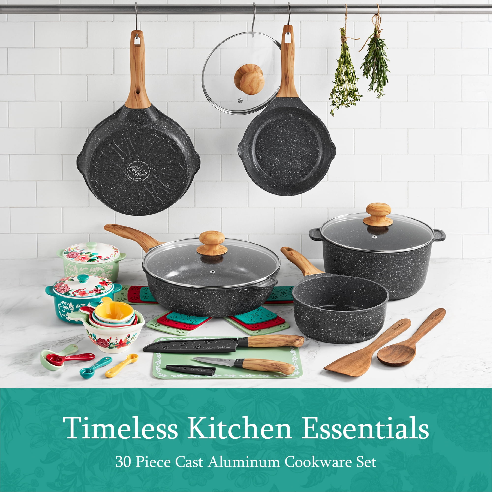 The Pioneer Woman Prairie Signature 30Piece Cast Aluminum Cookware Set, Charcoal Speckle  (图2) The Pioneer Woman Prairie Signature 30Piece Cast Aluminum Cookware Set, Charcoal Speckle  (图2)