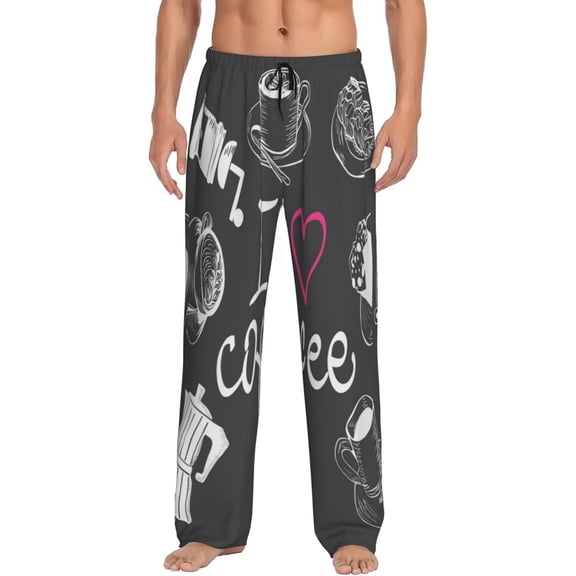 Vsdgher I Love Coffee Print Mens Pajama Pants Sleep & Lounge Pants, PJ Bottoms With elastic waistb and Pockets