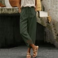 thumbnail image 4 of ZQUUVOU Linen Capri Pants for Women Drawstring Waist Cotton Blend Hollow Out Hem Ankle Length Casual Boho Cropped Trousers Olive Green, 4 of 5