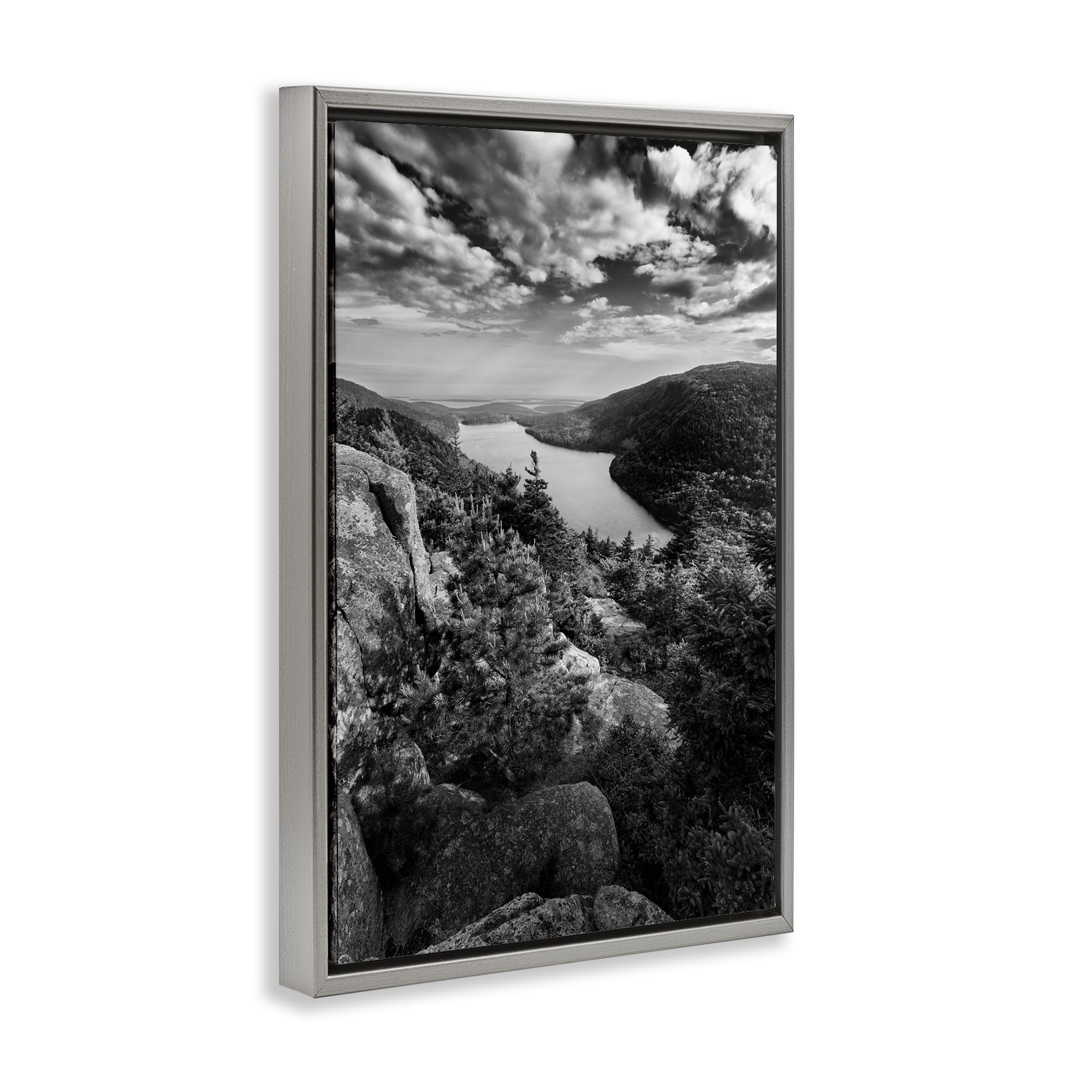 Stupell Industries Looking Over Cliffs Landscape Landscape & Nature Photography Gray Floater Framed Canvas Art Print Wall Art, 21 x 31