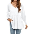 thumbnail image 2 of TIHLMK Long Sleeve Blouse Shirt Clearance Women's Fashion Autumn Winter V-Neck Blouse Solid Puff Long Sleeves T-Shirt Tops White, 2 of 6