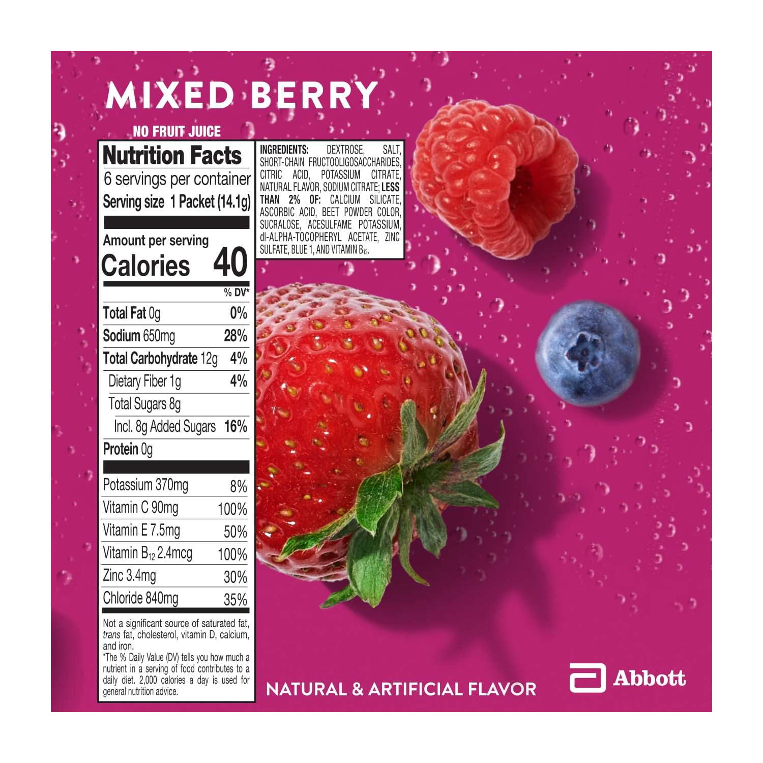 (3 pack) Pedialyte with Immune Support, Electrolyte Drink Powder, Mixed Berry | 6 Powder Packets