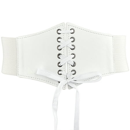 

HAXMNOU Women Corset Belt Wide PU Leather Waist Belt For Daily Punk Dresses Chest Elastic Waistband White