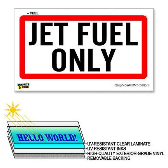 Jet Fuel Only - 12 in x 6 in - Laminated Sign Window Sticker