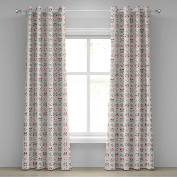Ambesonne Owls Grommet Curtain, Birds Stars Moon Pastel, 50" x 108", Almond Green Pink Tan