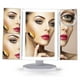thumbnail image 2 of Espejo de maquillaje de tocador iluminado con 3 pliegues, aumento de 1X/2X/3X, espejo de mesa brillante con 21 luces LED y pantalla táctil, rotación ajustable de 180, 2 of 5