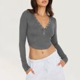thumbnail image 4 of Blusa Mangas Largas Top con cuello en V profundo, parte superior con botones, camisa básica informal ajustada para mujer Kuymtek Gris T S para Mujer, 4 of 6