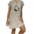 thumbnail image 1 of Robe Ample pour Femmes Grande Taille Couleur Unie Col en V Coton et Lin, 1 of 6