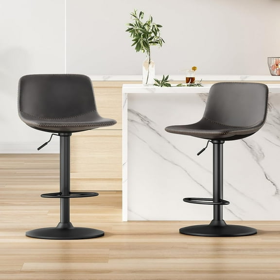 Adjustable Bar Stools Set of 2, Mid Century Modern Swivel Bar Stools, Industrial Bar Height Stools with Back Support Counter Height Bar Chairs Pu Leather Bar Stool for Kitchen Island Rustic Barstools