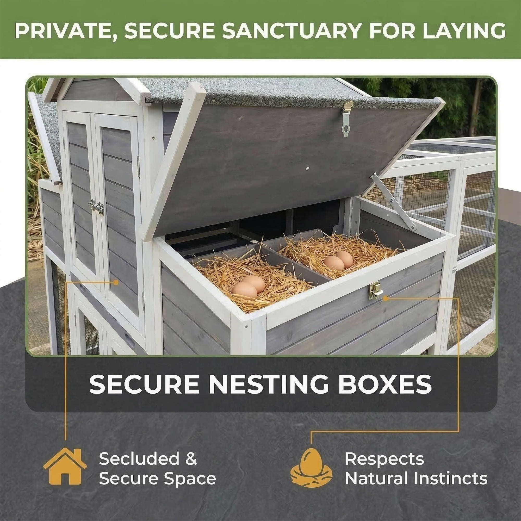 Aukfa 150" Extra Large Chicken Coop Wooden 2 Tier Chicken Run Cage with 4 Nesting Boxes, Waterproof Roof for Outdoor, Backyard, Gray