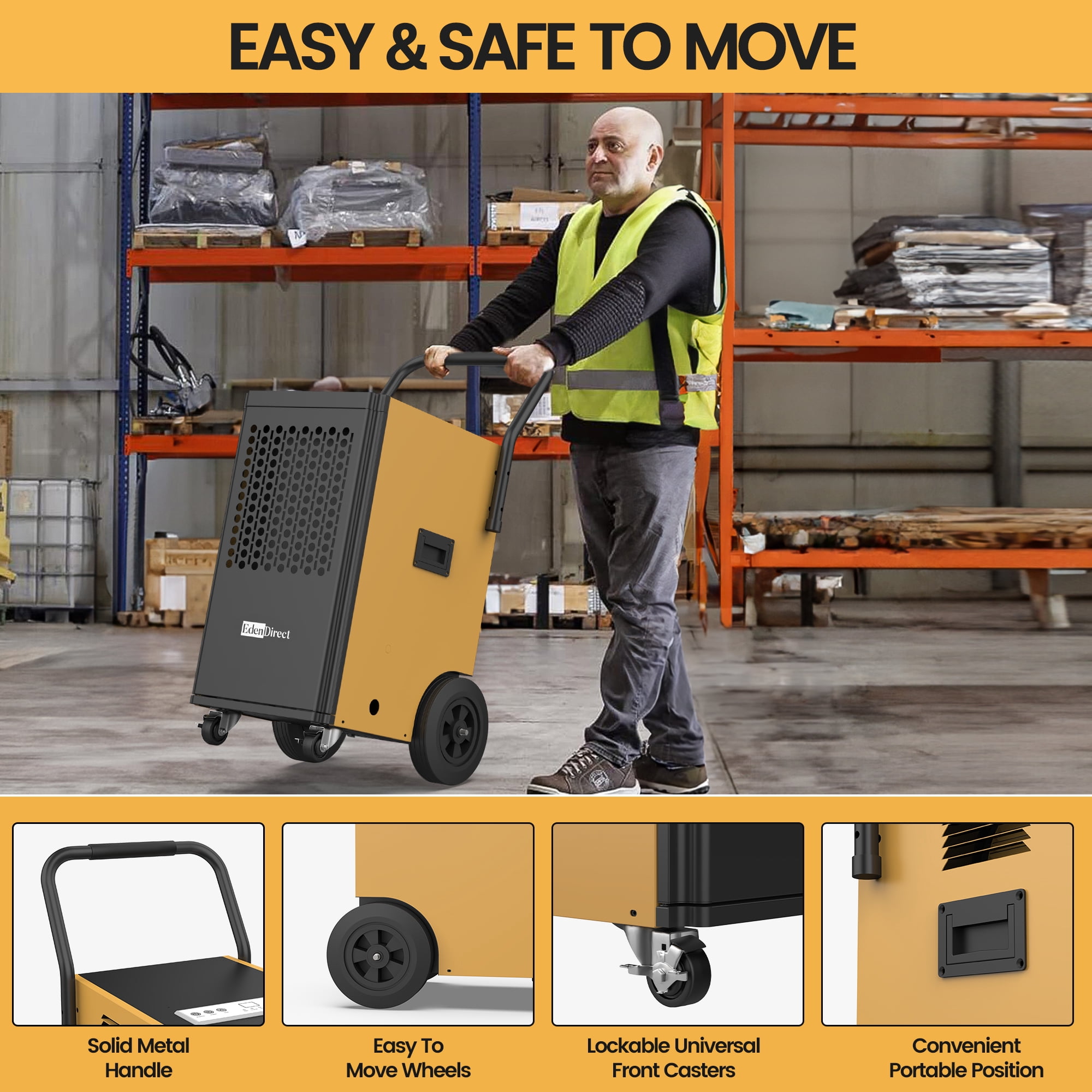 174 pt. 6,000 sq. ft. Buckless Industrial Dehumidifier with Pump, Dehumidifier for Basement in Yellow