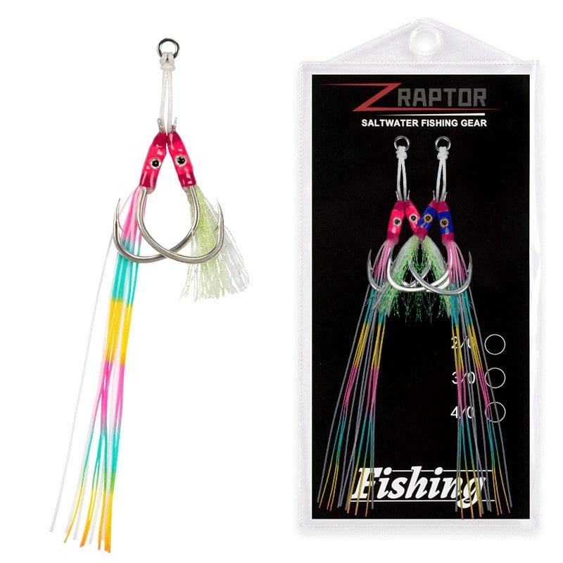 2Pair Double Assist Hooks Big Game High Carbon Steel Jig Hook Saltwater 1/0-5/0#