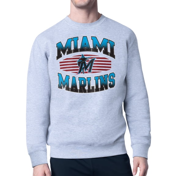 Men's Starter Heather Gray Miami Marlins Team Grit Graphic Fleece Pullover Sweatshirt