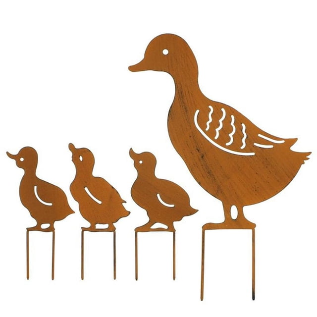 Estatua De Jardín De Metal, Siluetas De Pato, Letreros De Animales De Estaca Para Decoración Al Aire Libre 4 Uds. Inevent HA034730-00
