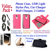 Value Pack for LG K4 2017 M160 Phoenix 3 Fortune Case Phone Case Tortilla Wallet Wrap Detachable Bumper Case Kickstand Pouch Screen Cover Flap ec Pink