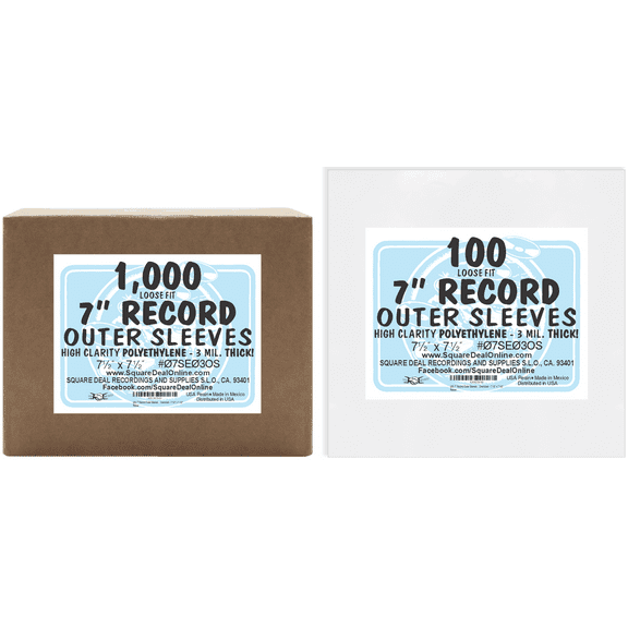 (1000) 7" Record Outer Sleeves - Archival Quality Polyethylene - Loose Fit - 7.5" x 7.5"  #07SE03OS