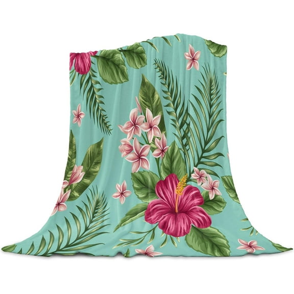 Ultra Soft Flannel Fleece Bed Blanket Tropical Flowers Hibiscus Throw Blanket All Season Warm Fuzzy Light Weight Cozy Plush Blankets for Living Room/Bedroom 40" x 50"