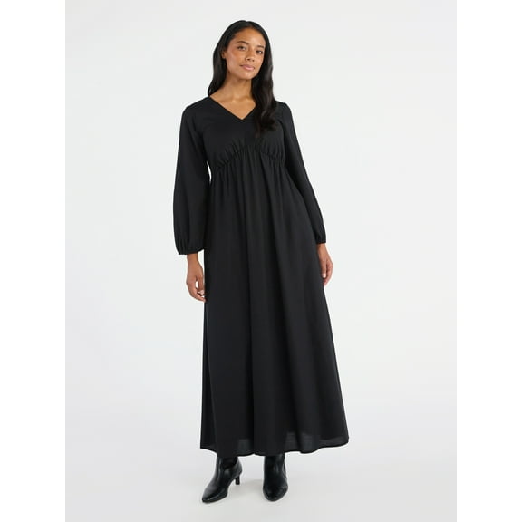 Time and Tru Women's Tie Back Maxi Dress with 3/4-Length Sleeves, Sizes XS-XXXL